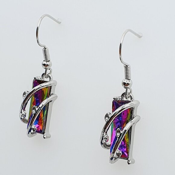 Iridescent Prism Drop Earrings, AZFA1108 - Picture 1 of 8